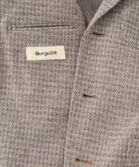 Houndstooth Three-Button Wool/Cotton Blazer in Ecru by Borgo28