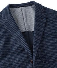 Houndstooth Three-Button Wool/Cotton Blazer in Indigo by Borgo28