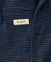 Houndstooth Three-Button Wool/Cotton Blazer in Indigo by Borgo28