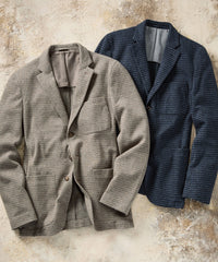 Houndstooth Three-Button Wool/Cotton Blazer in Ecru by Borgo28