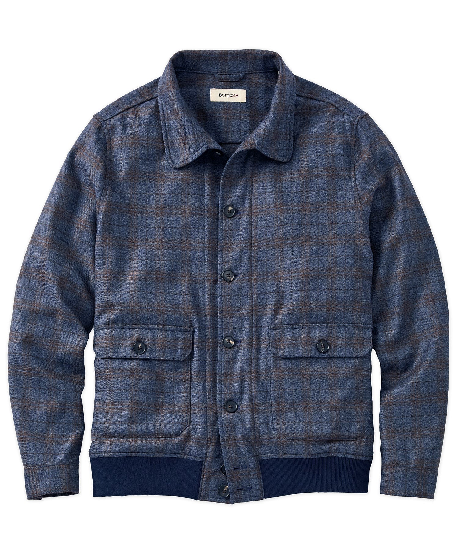 Wool and Cashmere Plaid Sport Blouson Jacket in Navy by Borgo28