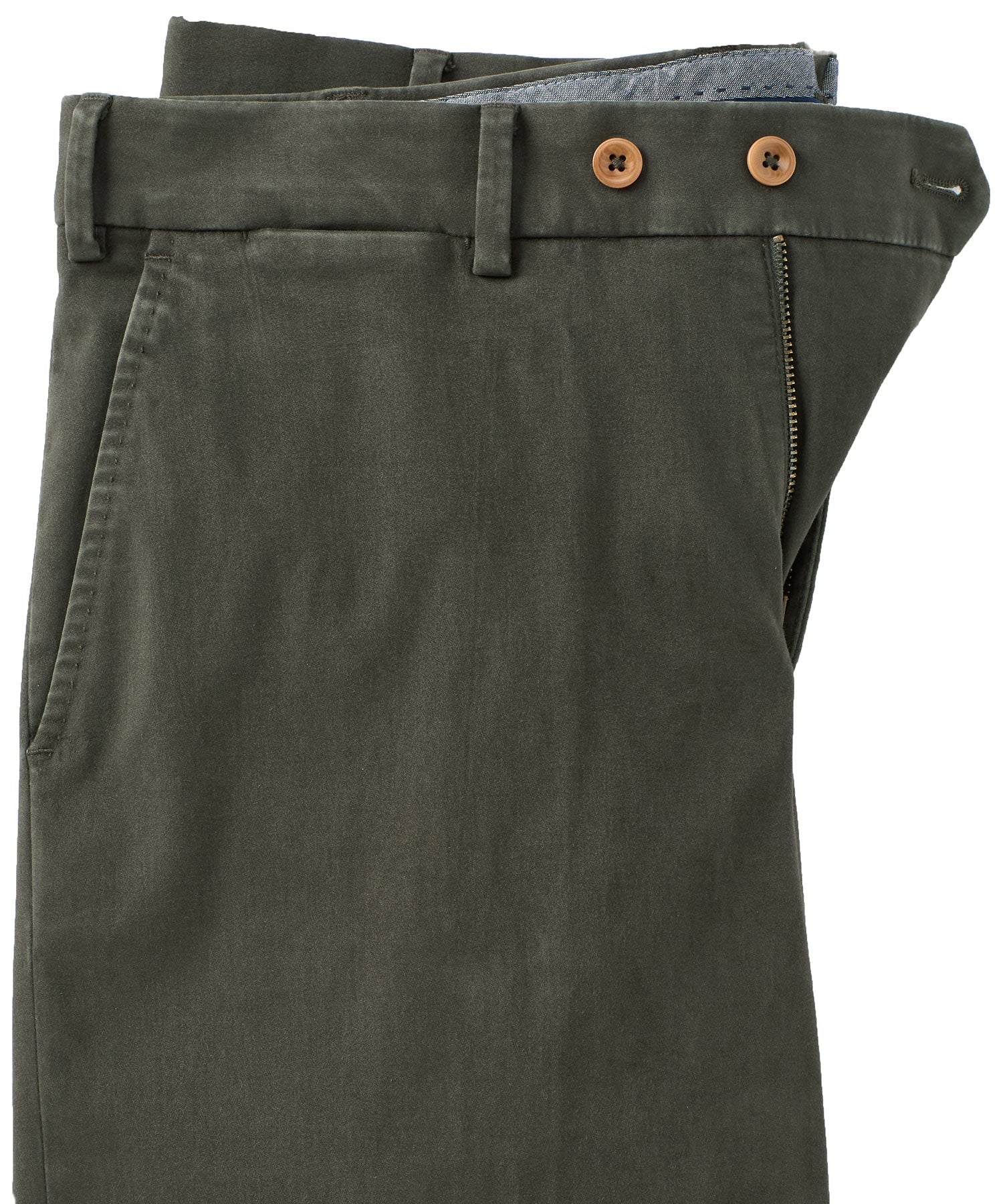 Supima Sateen Italian Luxury Flat Front Cotton Trouser in Loden (Choice of Fits) by 6 East by Ballin