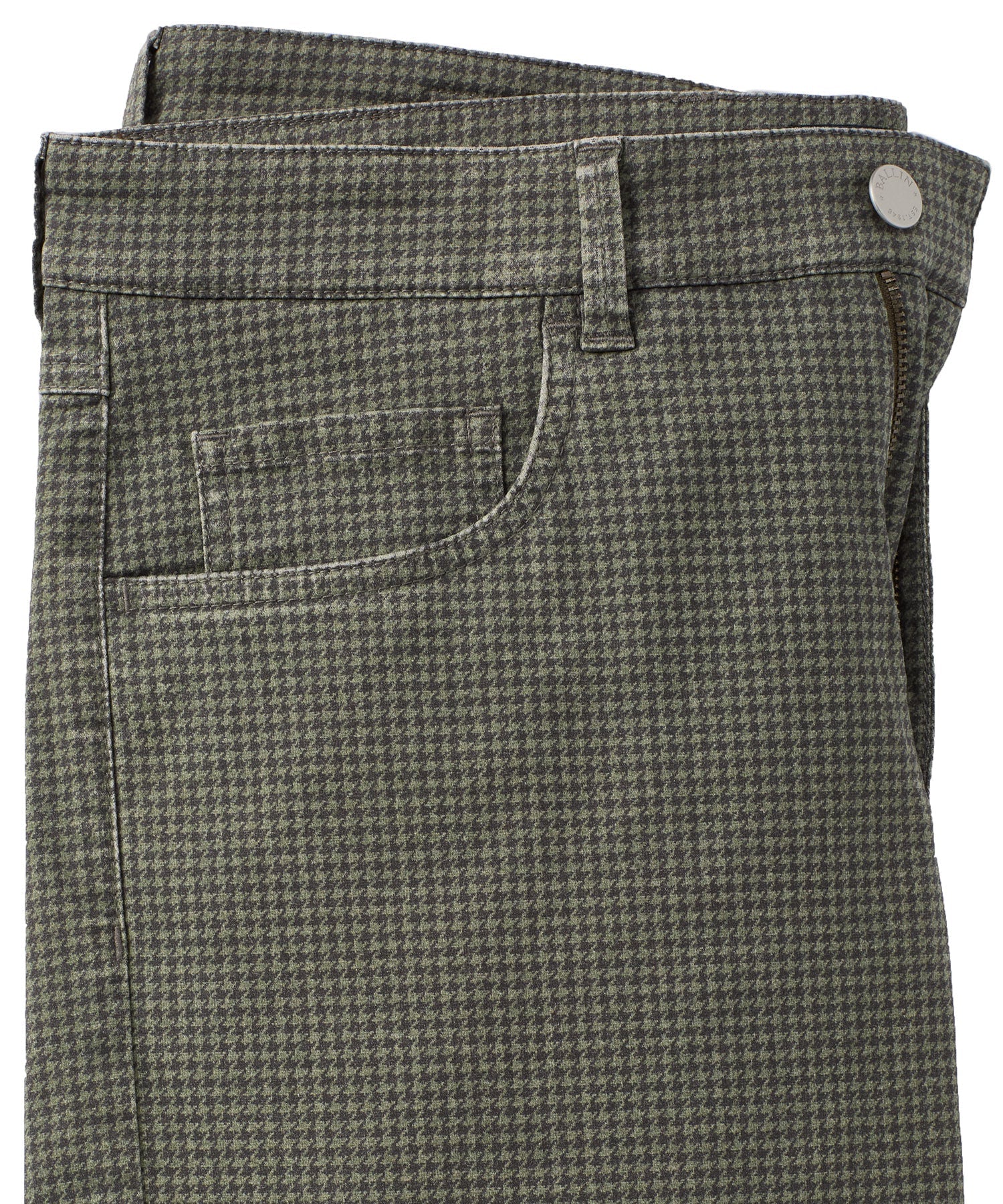 Houndstooth Check Twill 5-Pocket Pants in Olive (Crescent Modern Fit) by Ballin