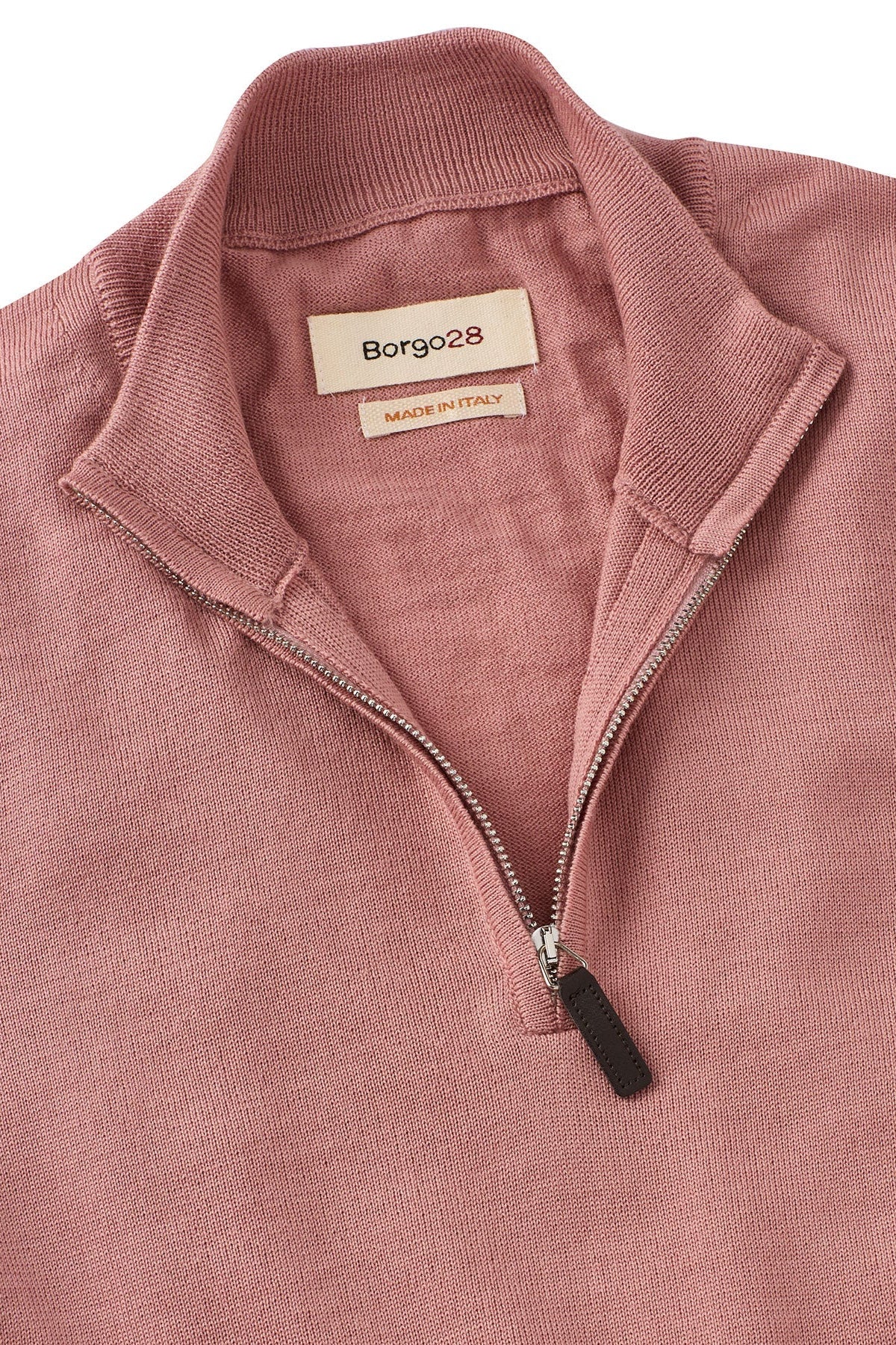 Italian Pure Merino Wool Quarter-Zip Sweater in Antique Pink by Borgo28