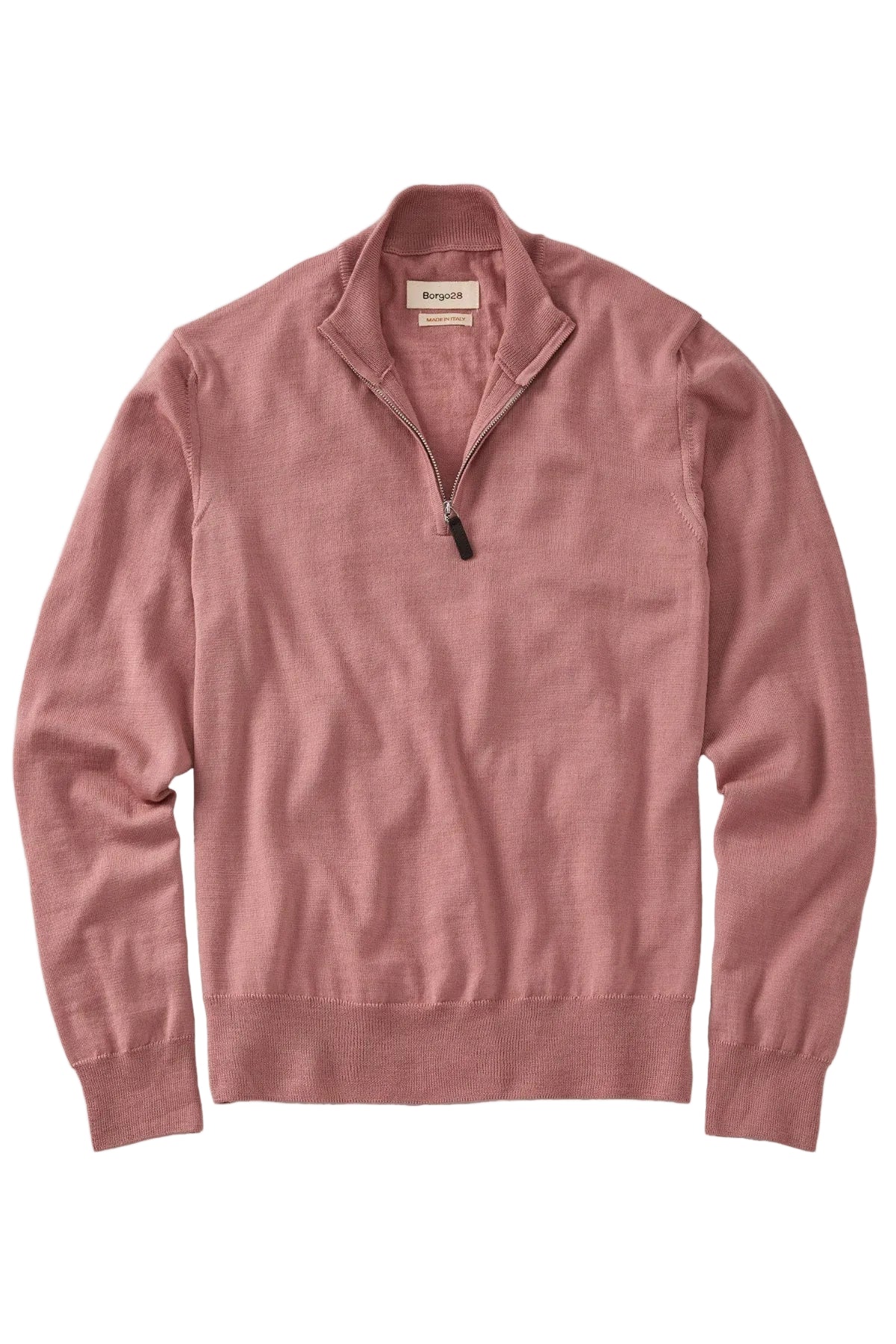 Italian Pure Merino Wool Quarter-Zip Sweater in Antique Pink by Borgo28