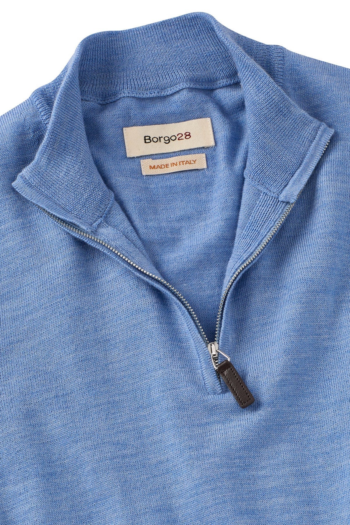 Italian Pure Merino Wool Quarter-Zip Sweater in Azure Blue Mélange by Borgo28