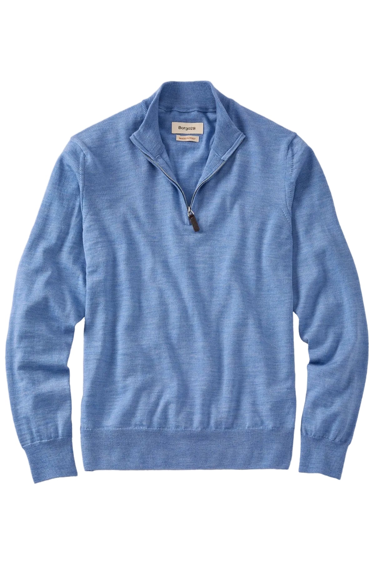 Italian Pure Merino Wool Quarter-Zip Sweater in Azure Blue Mélange by Borgo28