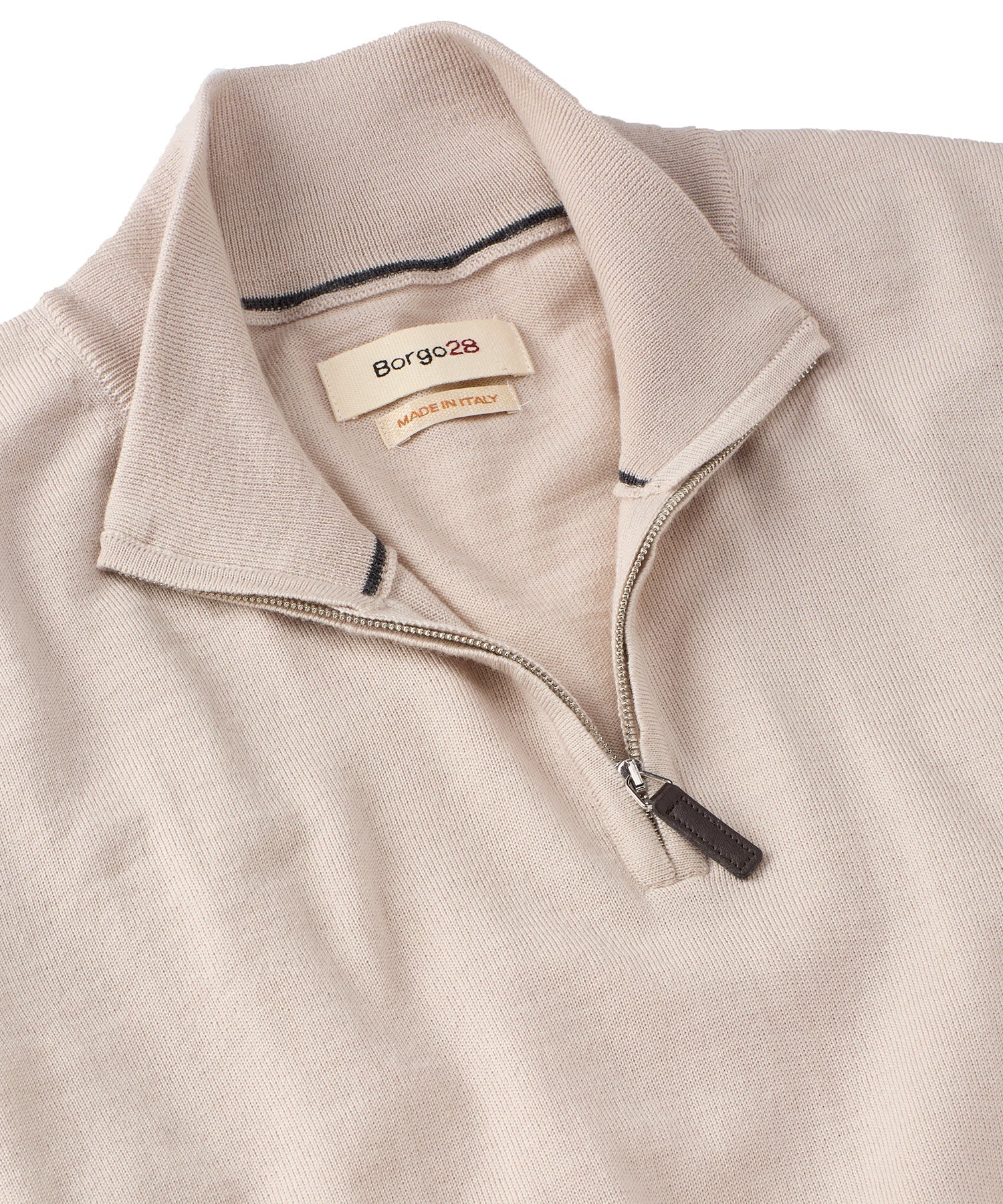 Italian Pure Merino Wool Quarter-Zip Sweater in Beige by Borgo28