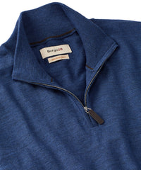 Italian Pure Merino Wool Quarter-Zip Sweater in Deep Blue Mélange by Borgo28