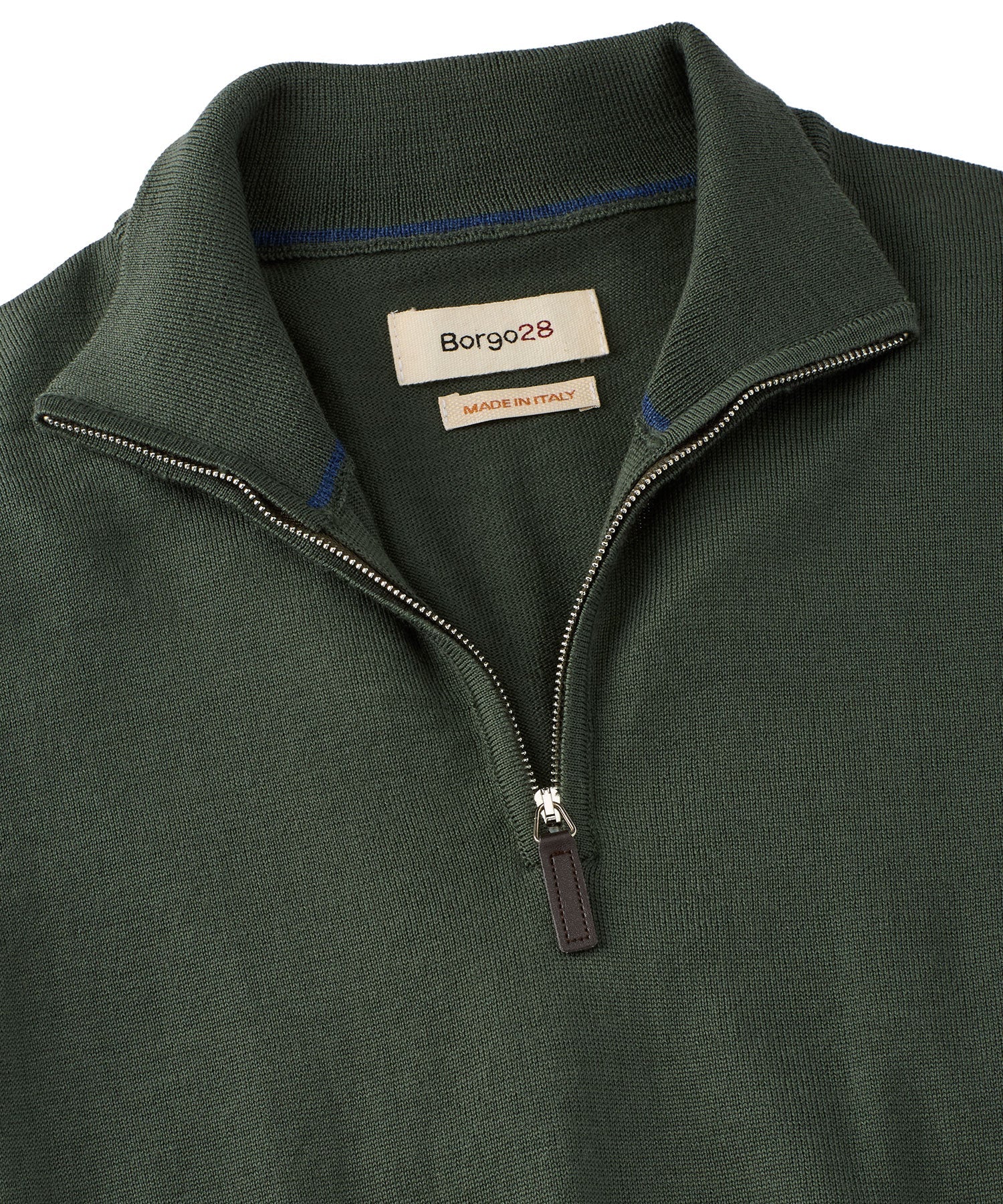 Italian Pure Merino Wool Quarter-Zip Sweater in Green by Borgo28