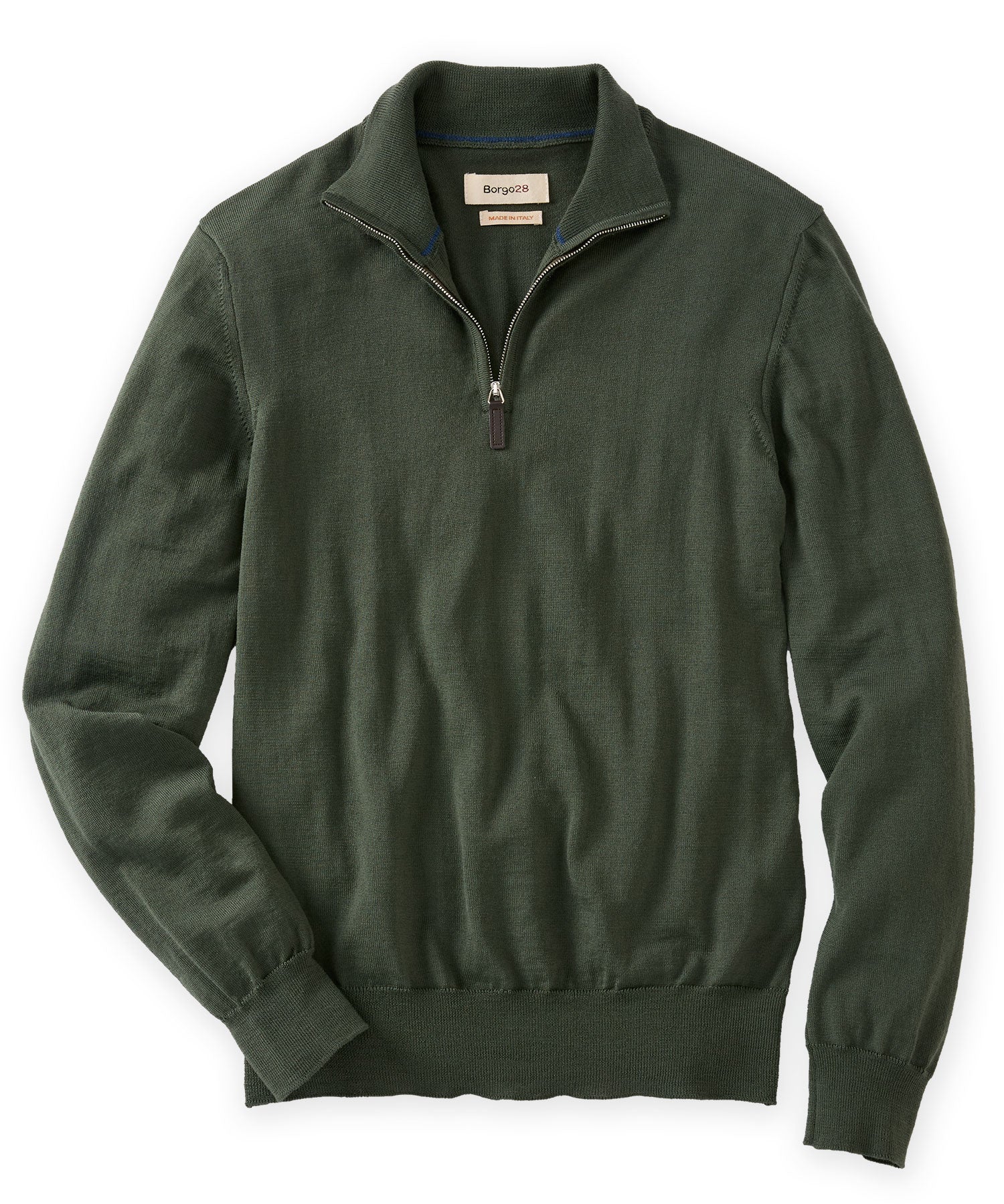 Italian Pure Merino Wool Quarter-Zip Sweater in Green by Borgo28