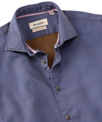 Italian Mini Waffle-Weave Long-Sleeve Sport Shirt in Blue by Borgo28