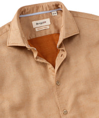 Italian Mini Waffle-Weave Long-Sleeve Sport Shirt in Tan by Borgo28