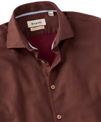 Italian Mini Waffle-Weave Long-Sleeve Sport Shirt in Brown by Borgo28