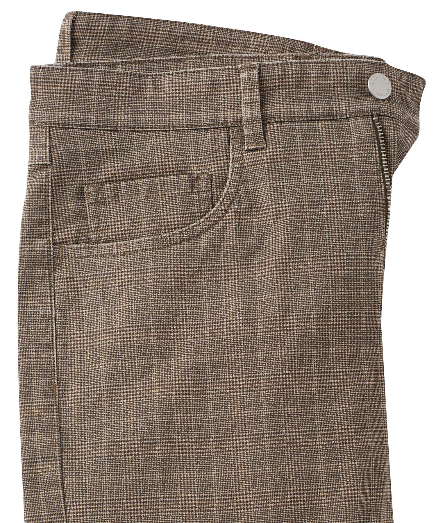 Plaid Twill 5-Pocket Pants in Brown (Crescent Modern Fit) by Ballin