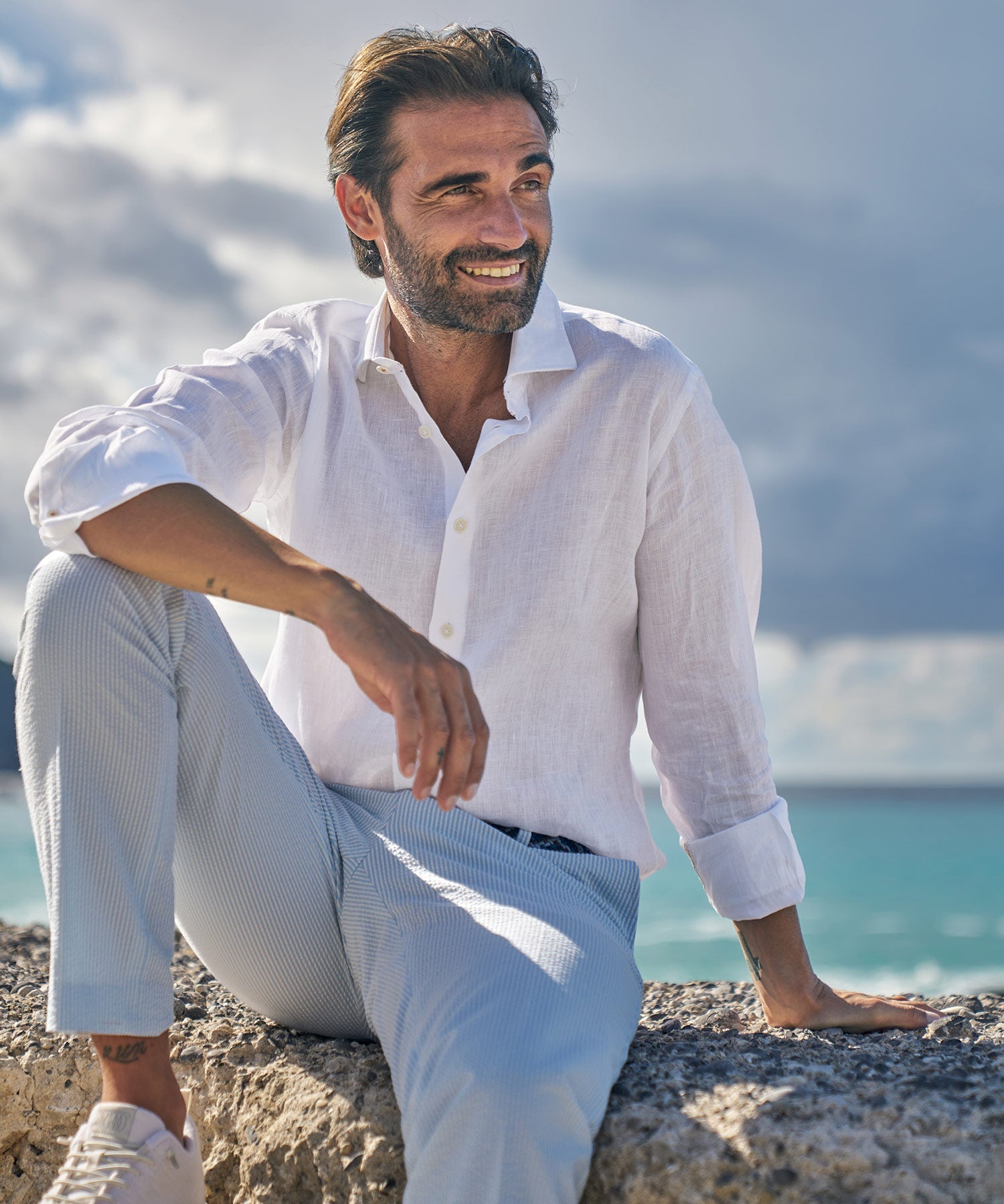Italian Linen Long Sleeve Sport Shirt in Choice of Colors by Borgo28