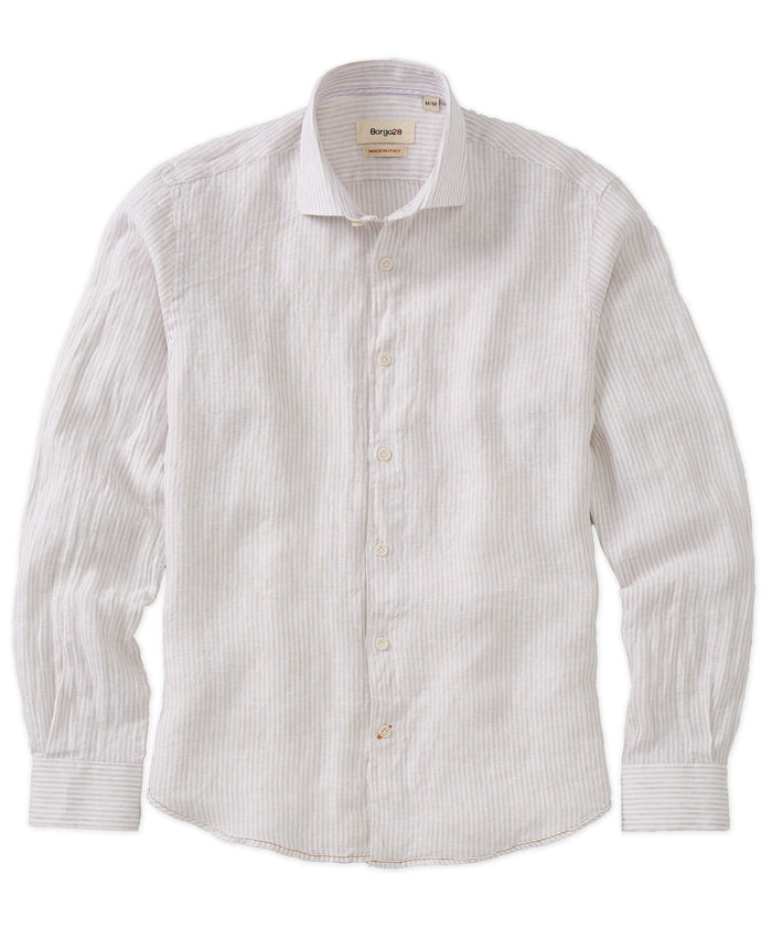 Italian Striped Linen Long Sleeve Sport Shirt in Choice of Colors by Borgo28