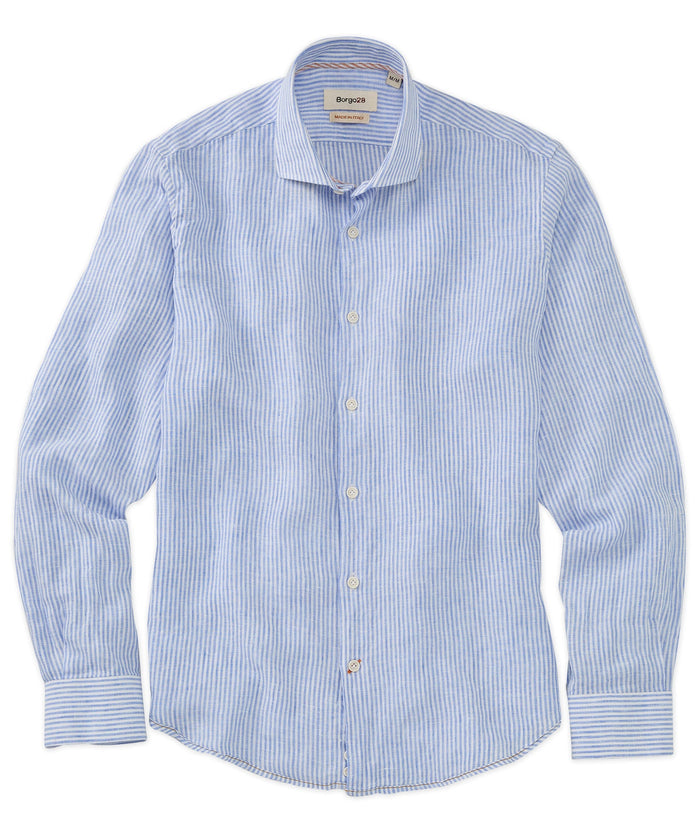 Italian Striped Linen Long Sleeve Sport Shirt in Choice of Colors by Borgo28