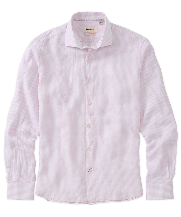 Italian Striped Linen Long Sleeve Sport Shirt in Choice of Colors by Borgo28
