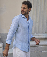 Italian Striped Linen Long Sleeve Sport Shirt in Choice of Colors by Borgo28