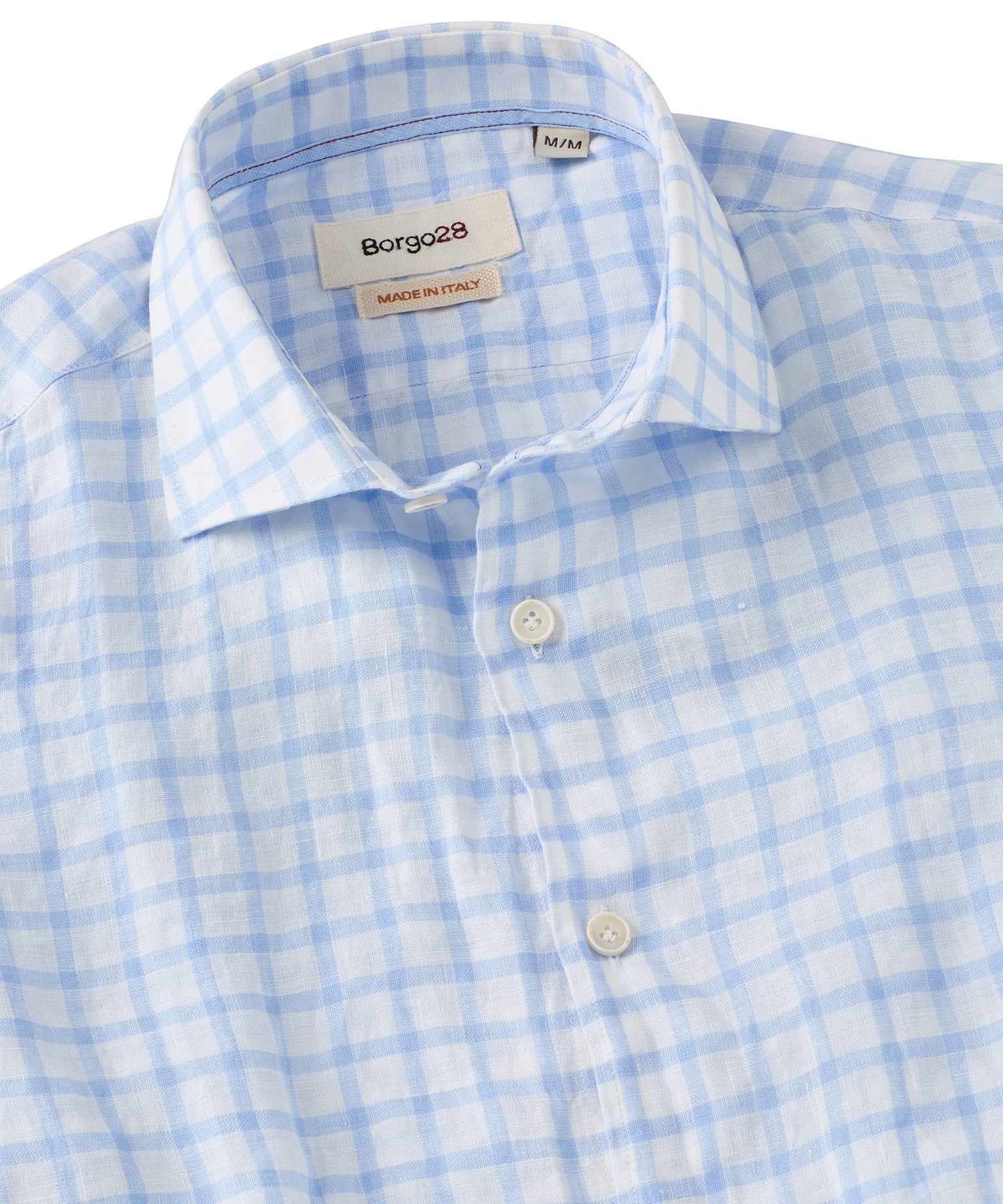 Italian Windowpane Plaid Linen Long-Sleeve Sport Shirt in Light Blue by Borgo28