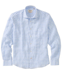 Italian Windowpane Plaid Linen Long-Sleeve Sport Shirt in Light Blue by Borgo28