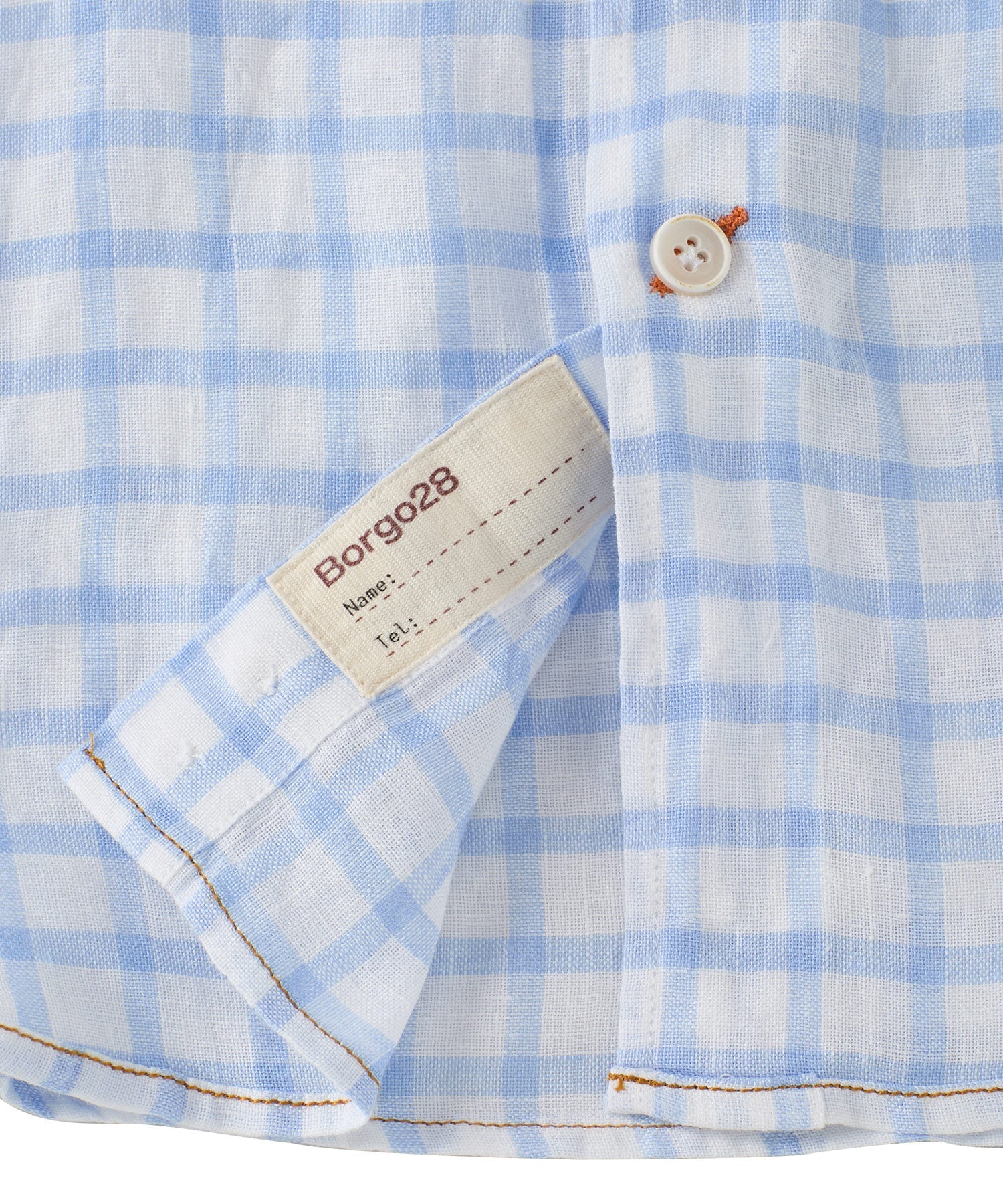 Italian Windowpane Plaid Linen Long-Sleeve Sport Shirt in Light Blue by Borgo28