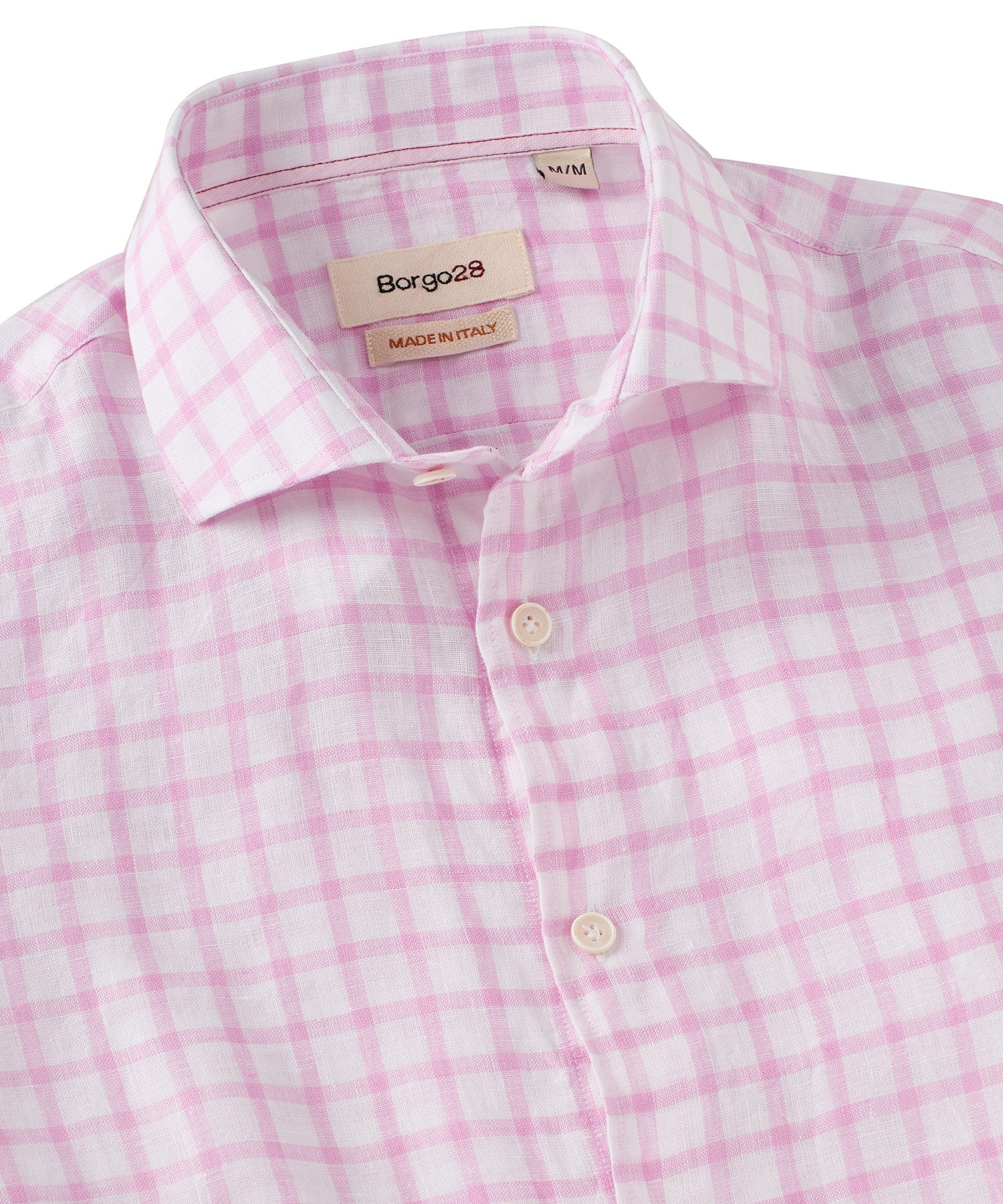 Italian Windowpane Plaid Linen Long-Sleeve Sport Shirt in Pink by Borgo28