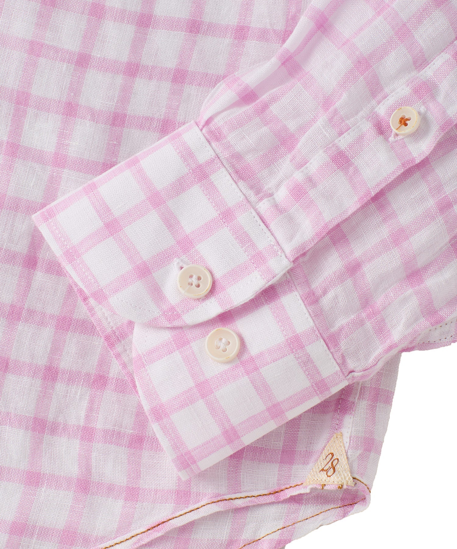 Italian Windowpane Plaid Linen Long-Sleeve Sport Shirt in Pink by Borgo28