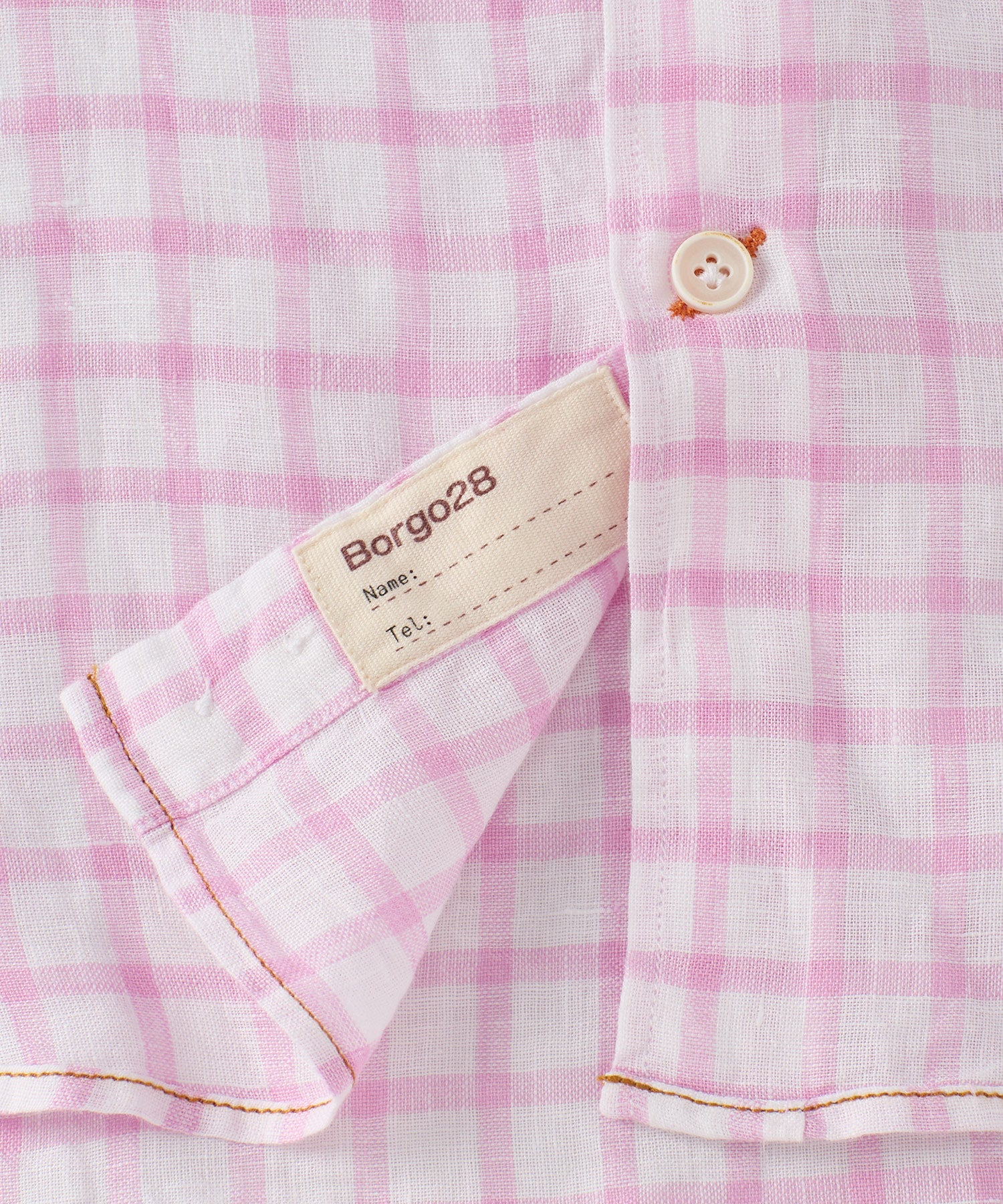 Italian Windowpane Plaid Linen Long-Sleeve Sport Shirt in Pink by Borgo28