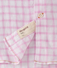 Italian Windowpane Plaid Linen Long-Sleeve Sport Shirt in Pink by Borgo28