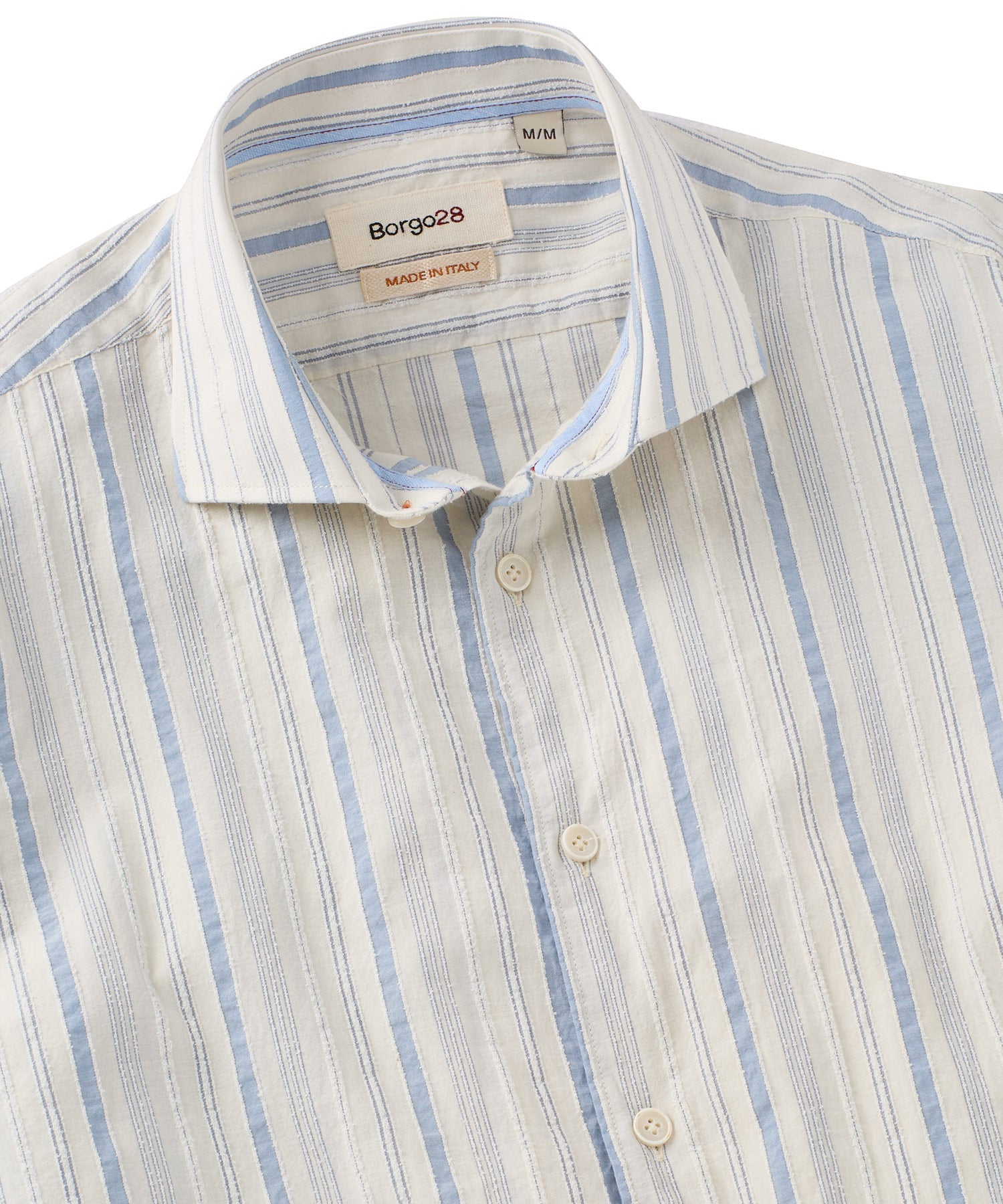 Italian Raised Stripe Long Sleeve Sport Shirt in Blue and Beige by Borgo28