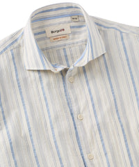Italian Raised Stripe Long Sleeve Sport Shirt in Blue and Beige by Borgo28