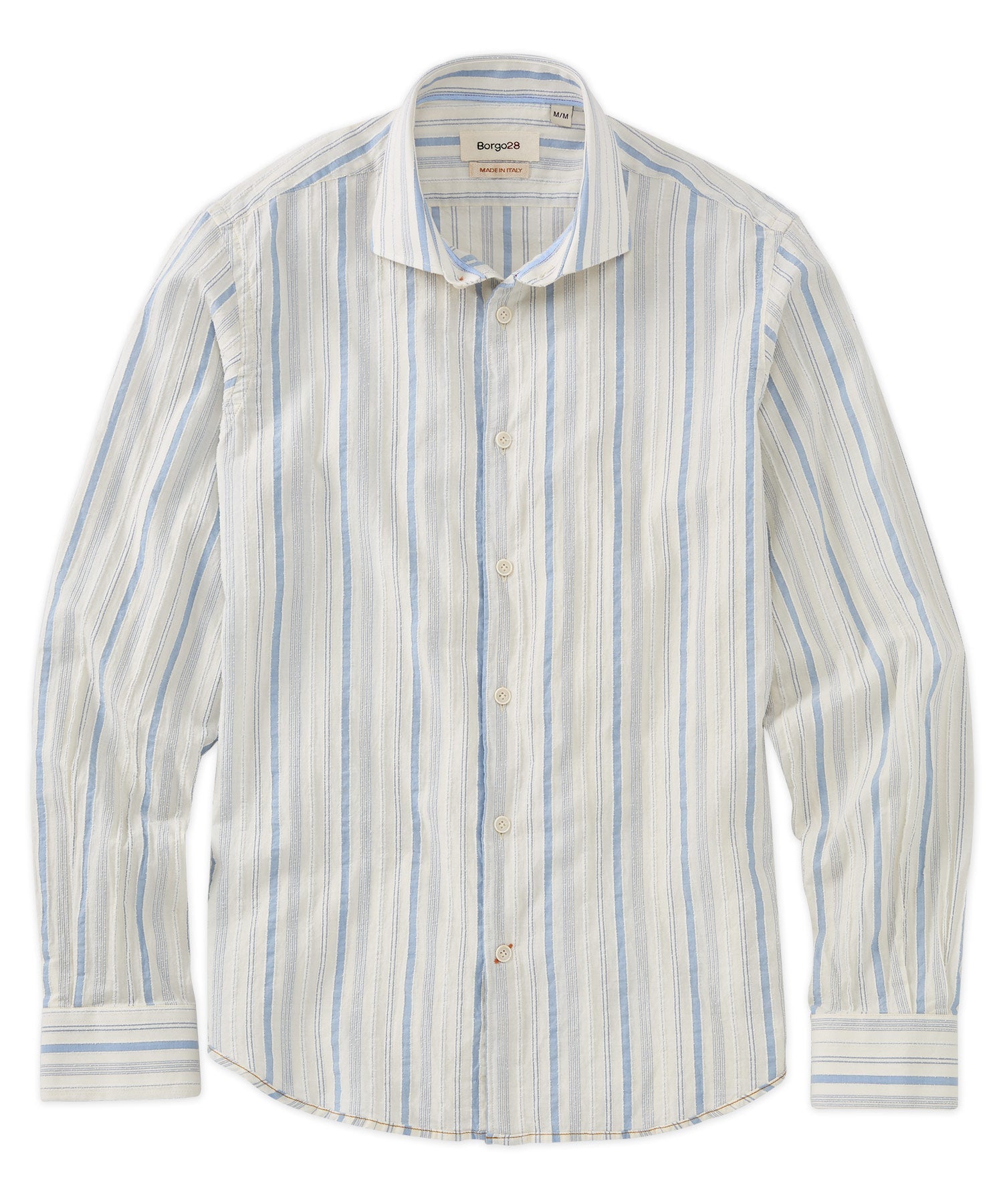 Italian Raised Stripe Long Sleeve Sport Shirt in Blue and Beige by Borgo28