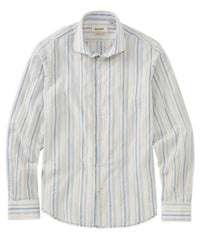 Italian Raised Stripe Long Sleeve Sport Shirt in Blue and Beige by Borgo28