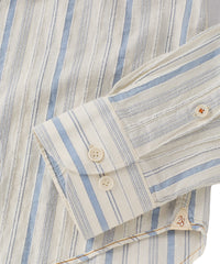 Italian Raised Stripe Long Sleeve Sport Shirt in Blue and Beige by Borgo28