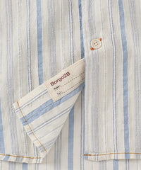 Italian Raised Stripe Long Sleeve Sport Shirt in Blue and Beige by Borgo28