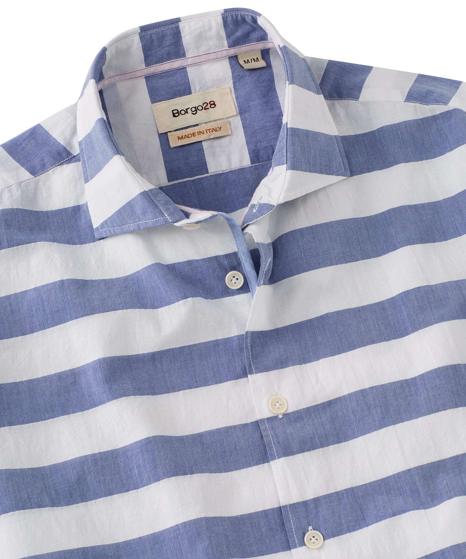 Casablanca Barre Stripe Cotton/Linen Short Sleeve Sport Shirt in Blue by Borgo28
