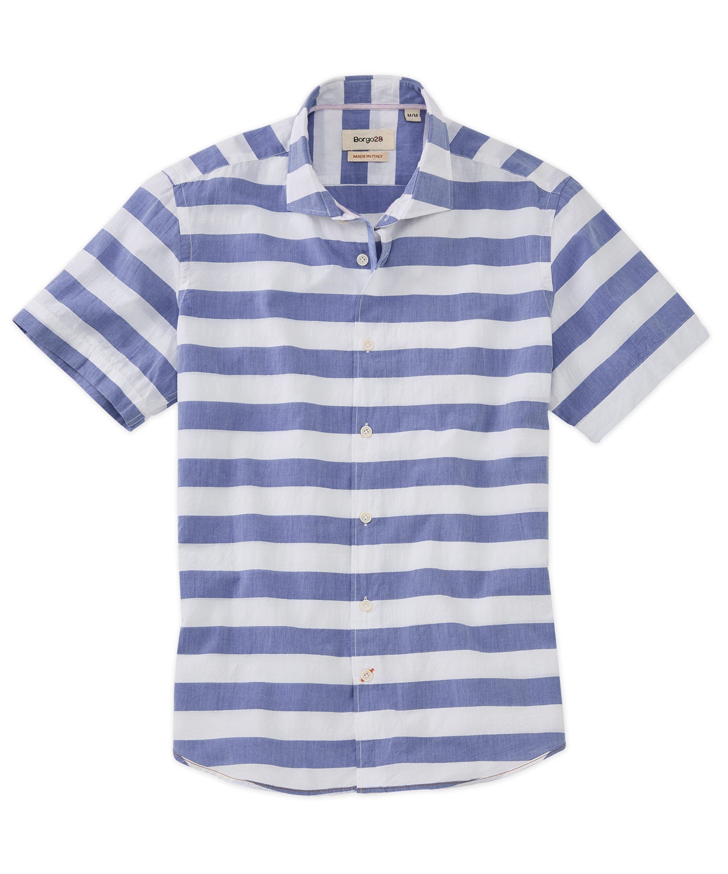 Casablanca Barre Stripe Cotton/Linen Short Sleeve Sport Shirt in Blue by Borgo28