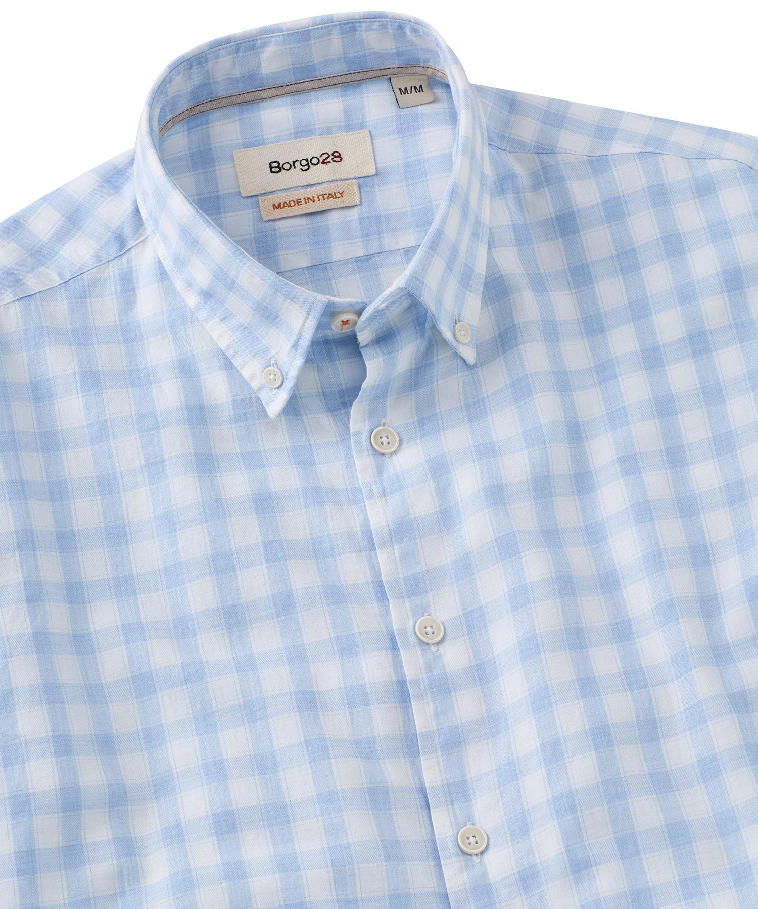 Positano Plaid Cotton Long-Sleeve Sport Shirt in Light Blue by Borgo28