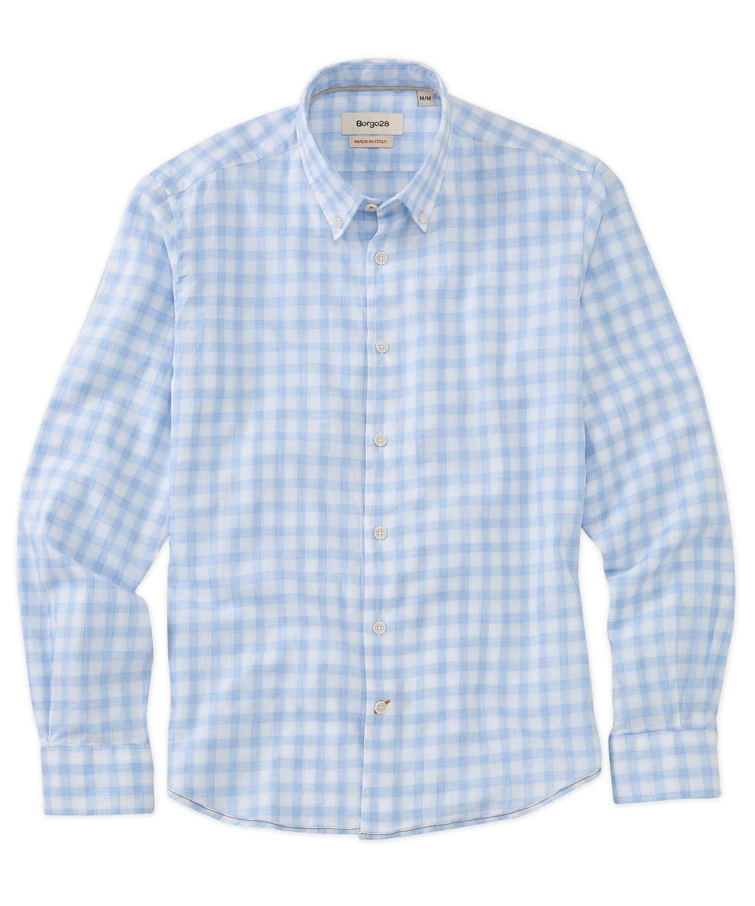 Positano Plaid Cotton Long-Sleeve Sport Shirt in Light Blue by Borgo28