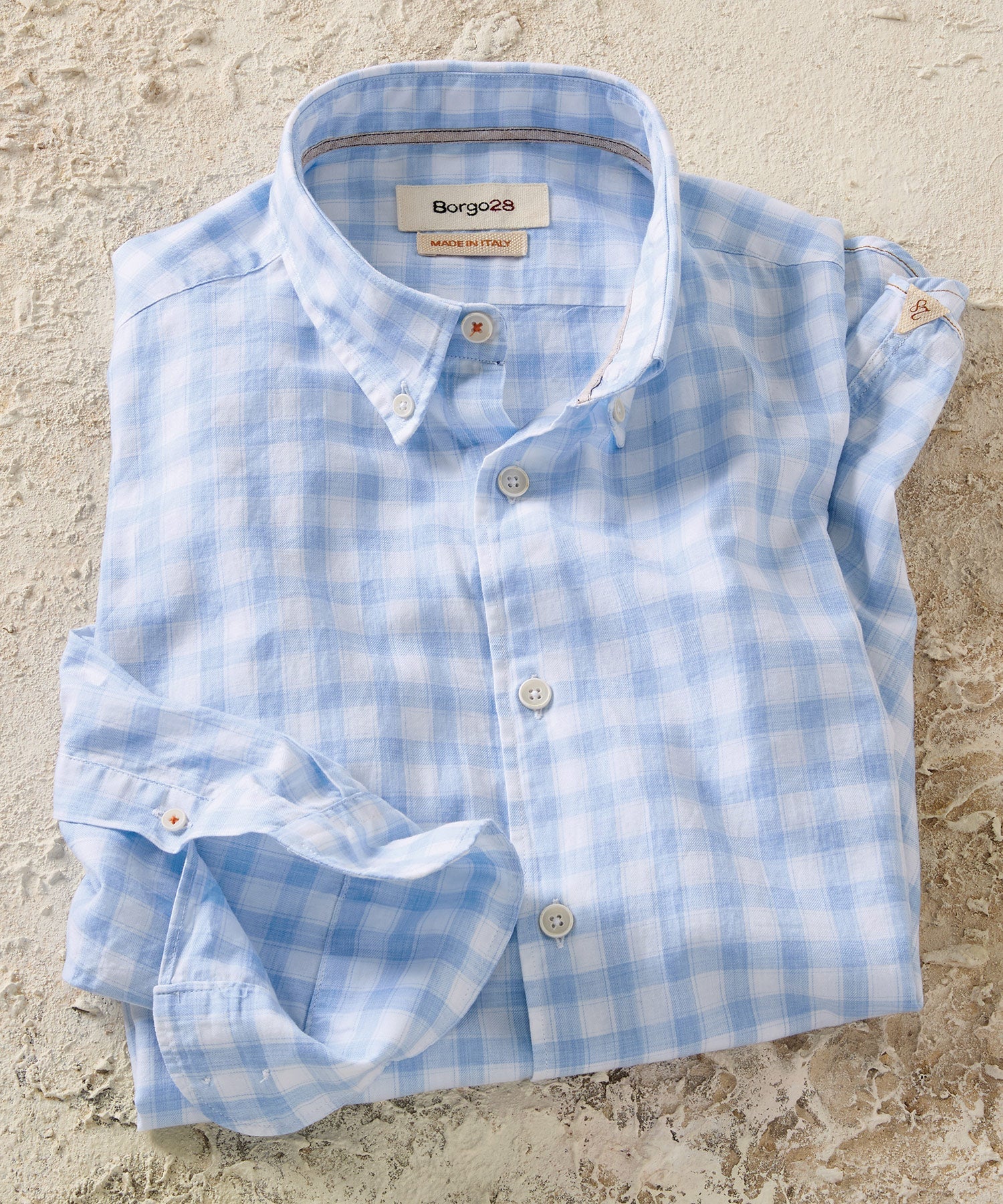 Positano Plaid Cotton Long-Sleeve Sport Shirt in Light Blue by Borgo28
