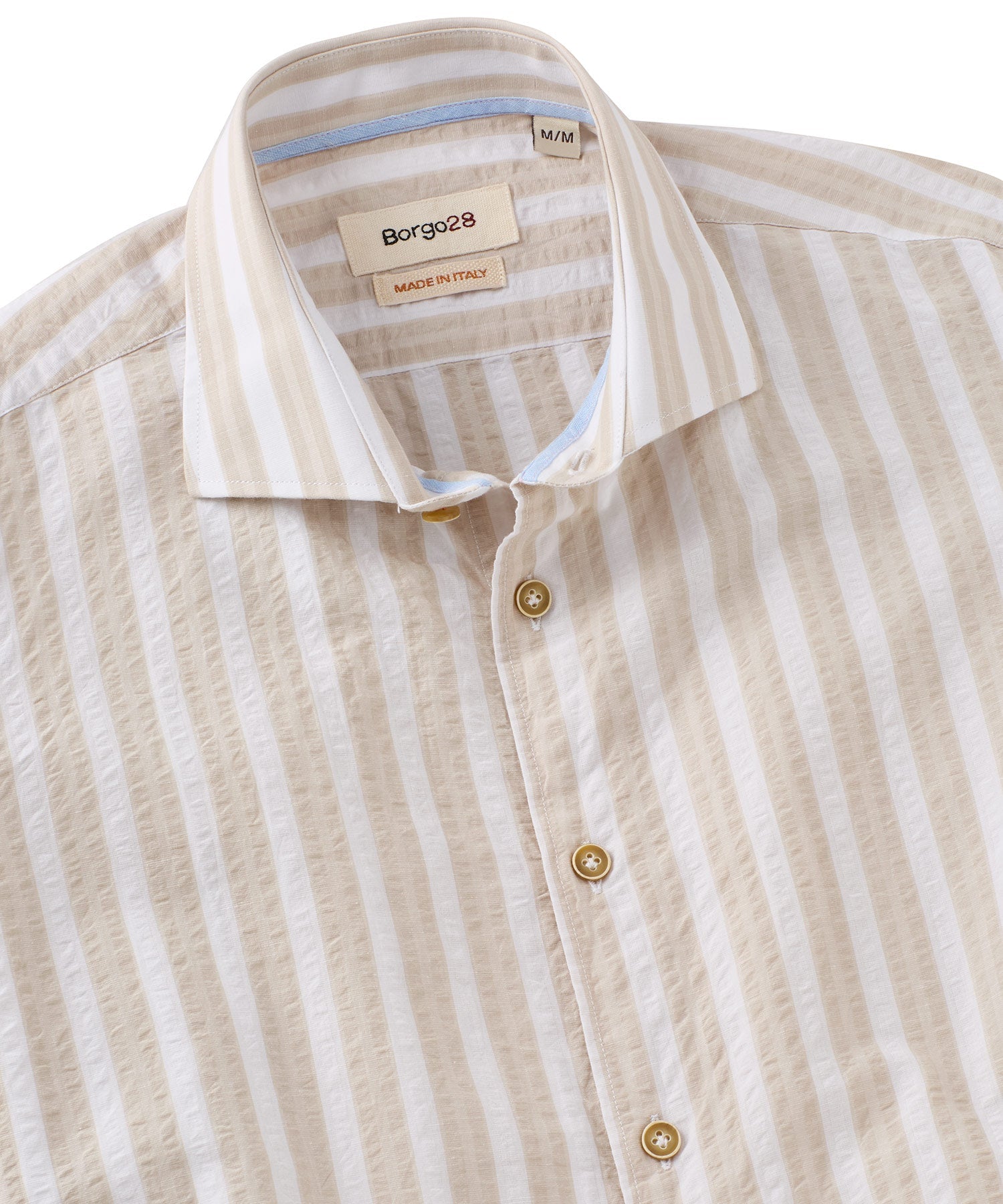 Italian Island Stripe Long Sleeve Sport Shirt in Sand by Borgo28