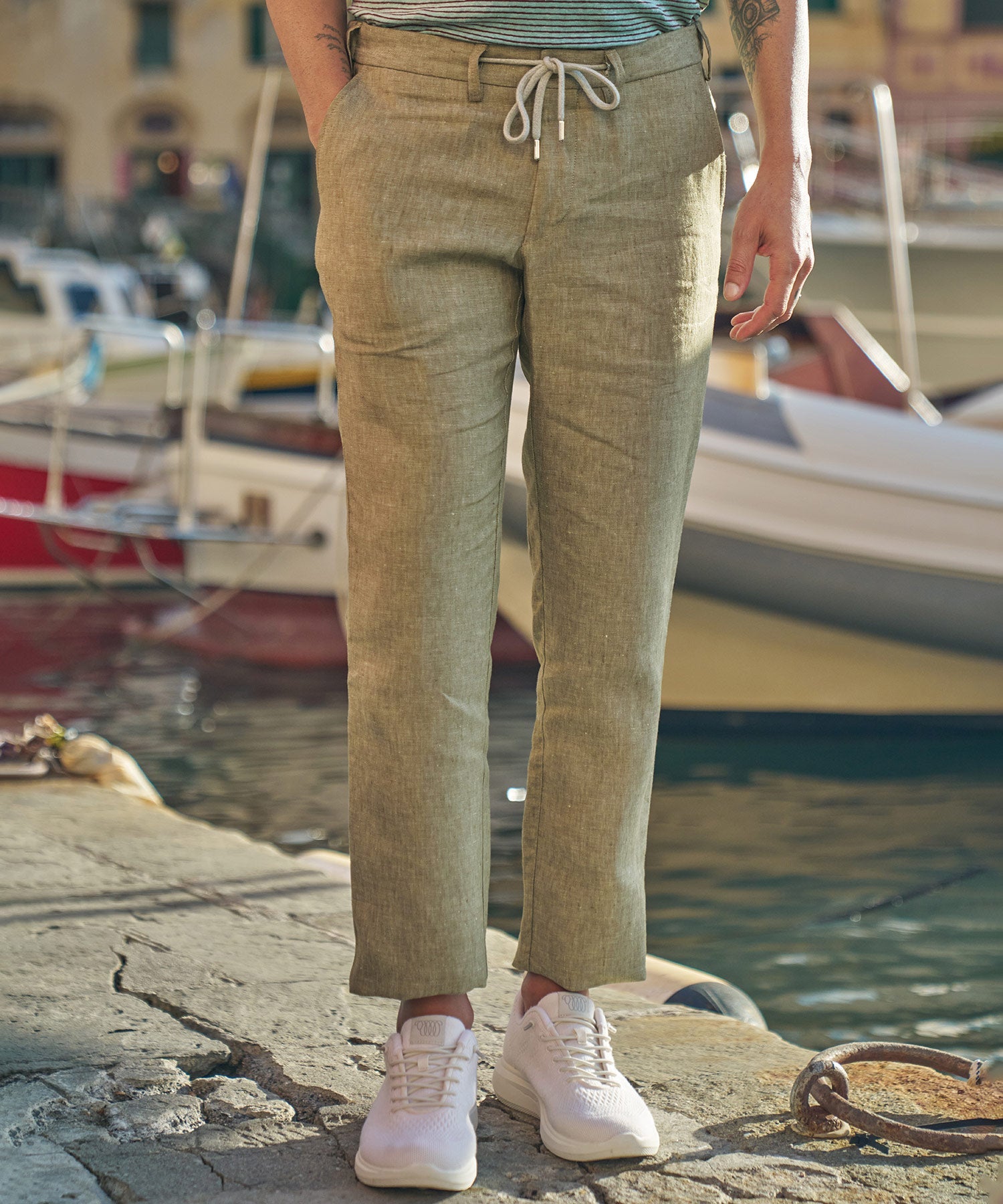 Linen Chambray Twill Drawstring Pants in Choice of Colors (Arona Modern Fit) by Ballin