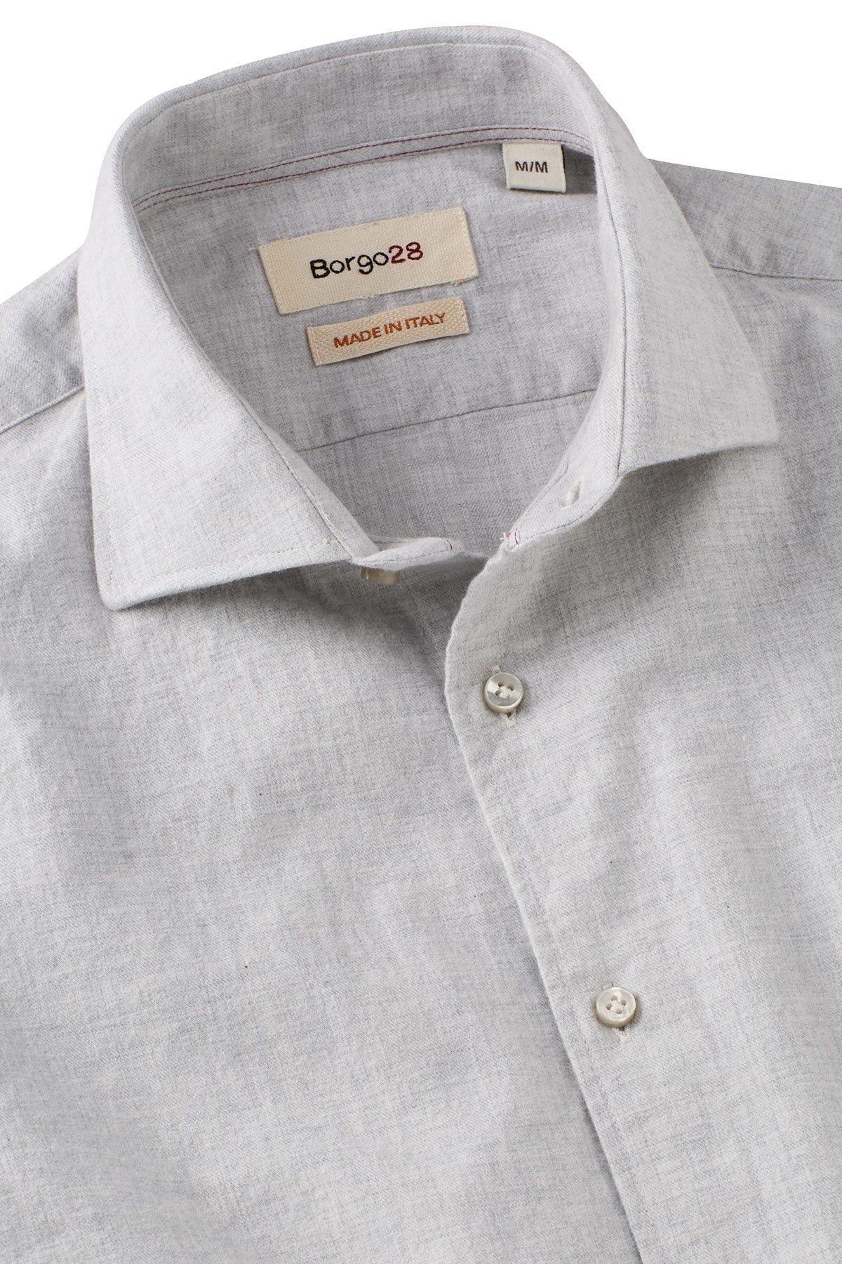 Italian Twill Flannel Long Sleeve Sport Shirt in Grey by Borgo28