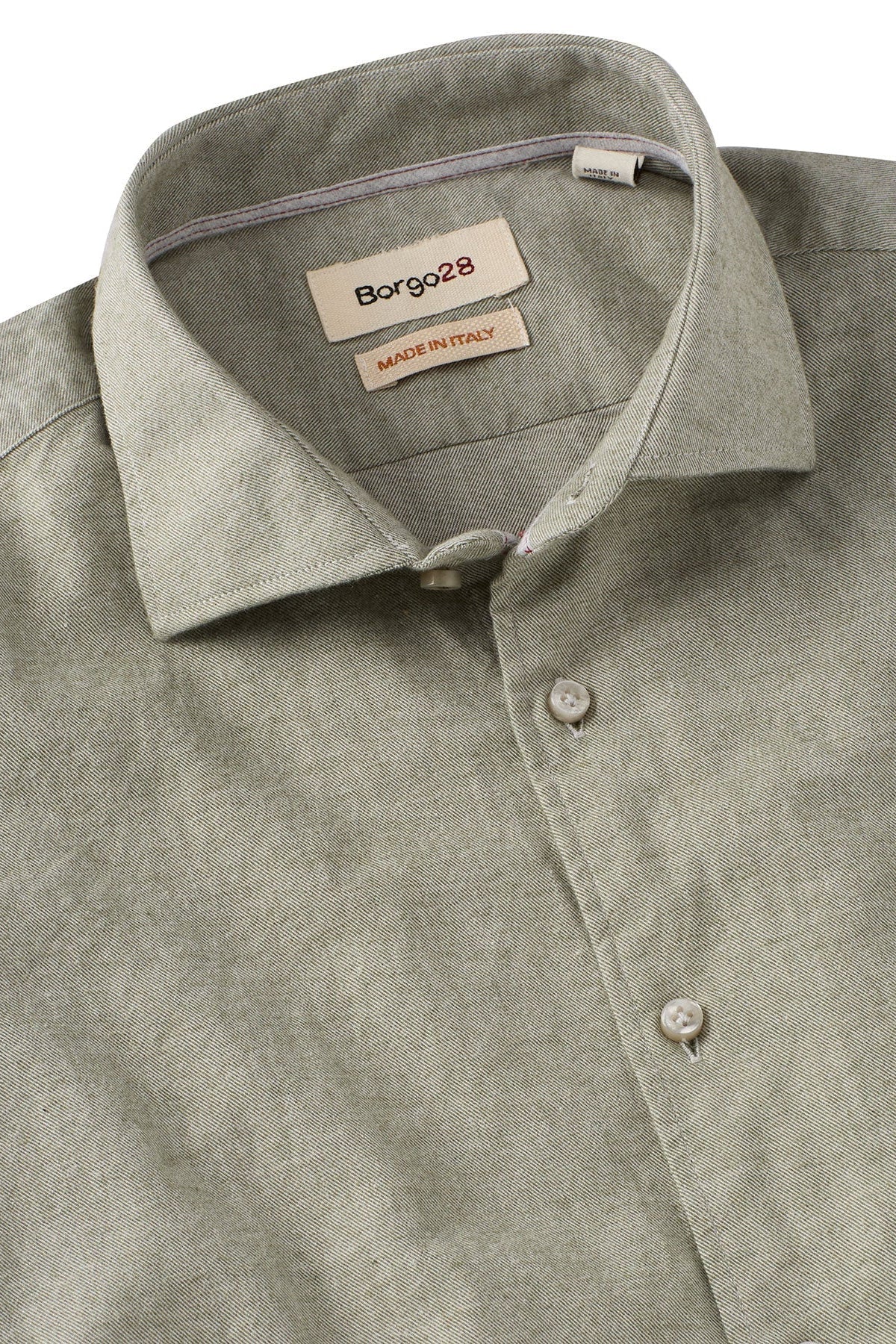 Italian Twill Flannel Long Sleeve Sport Shirt in Olive by Borgo28