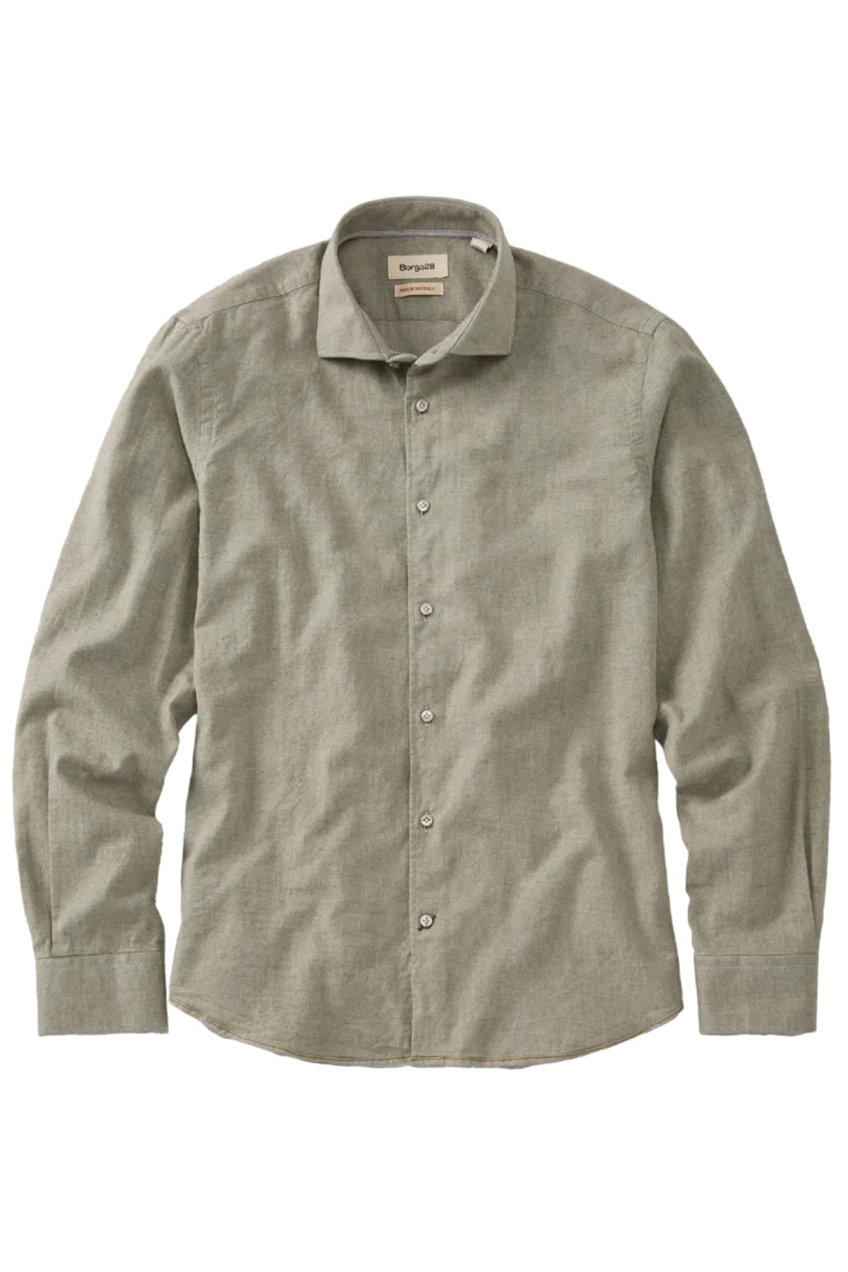 Italian Twill Flannel Long Sleeve Sport Shirt in Olive by Borgo28