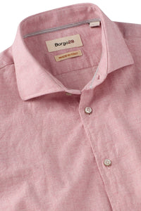 Italian Twill Flannel Long Sleeve Sport Shirt in Light Pink by Borgo28