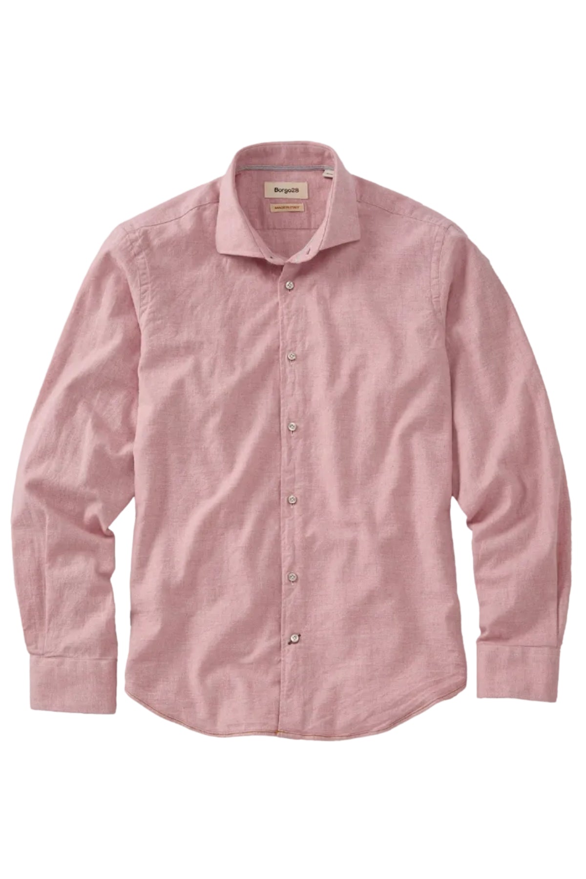 Italian Twill Flannel Long Sleeve Sport Shirt in Light Pink by Borgo28