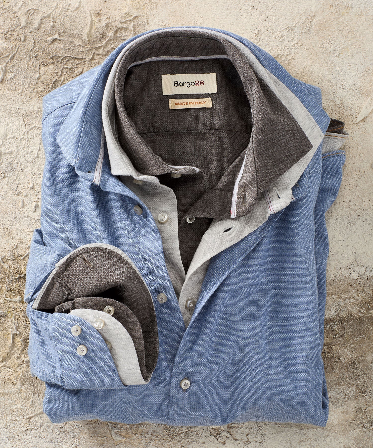 Italian Mélange Birdseye Long Sleeve Sport Shirt in Choice of Colors by Borgo28
